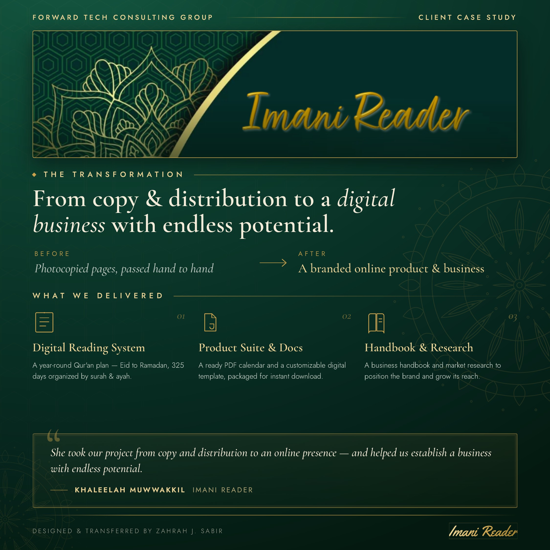 Imani Reader — client case study by Forward Tech Consulting Group
